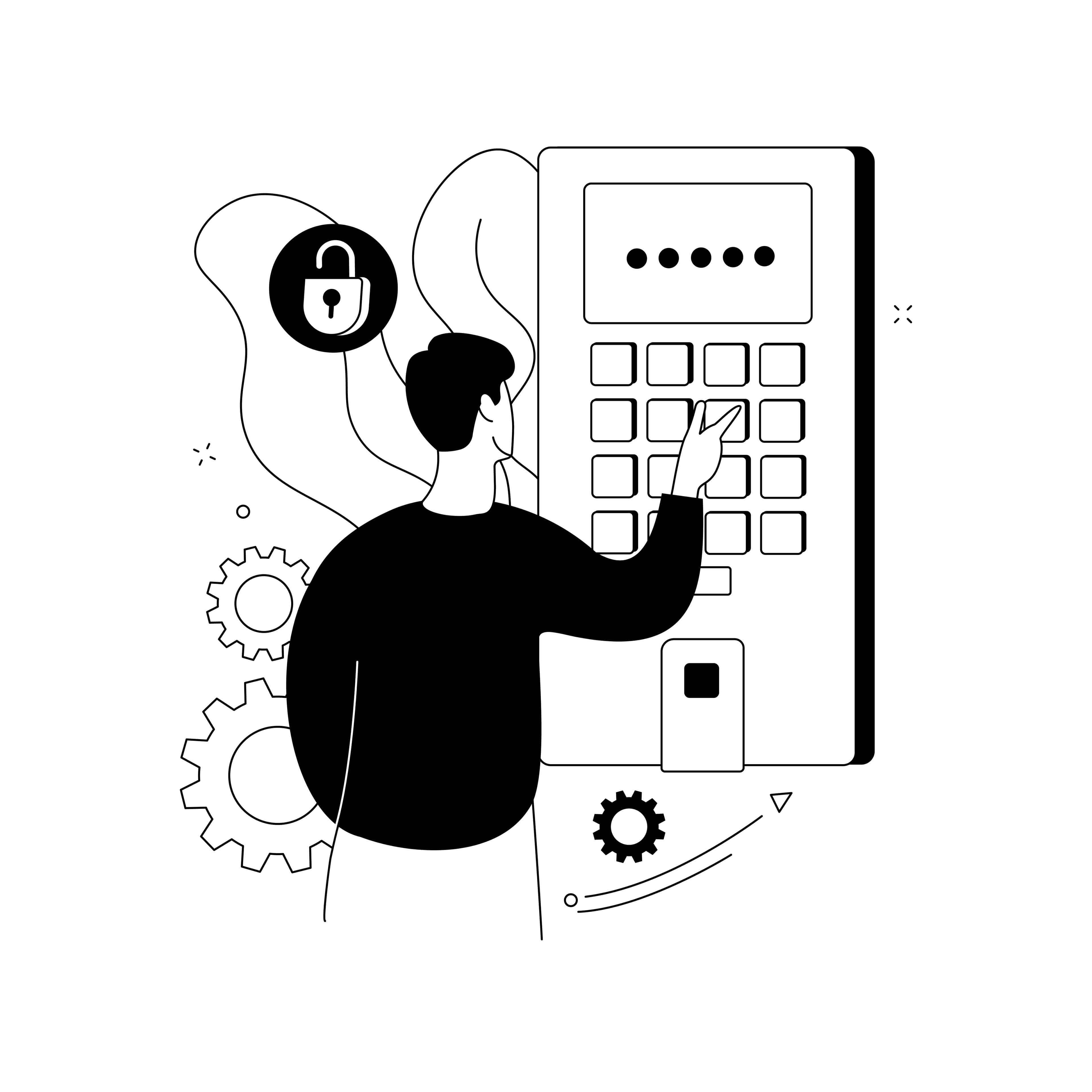 Illustration of a person entering a pin to unlock the system